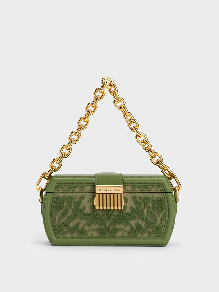 Leona Belted Floral Textured Geometric Clutch, , hi-res