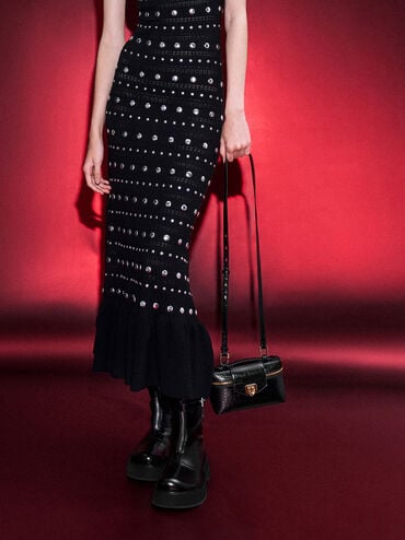 Arwen Croc-Effect Top Handle Vanity Bag, Black, hi-res