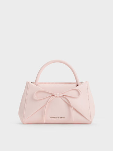 Hazel Bow Panelled Top Handle Bag, Soft Pink, hi-res
