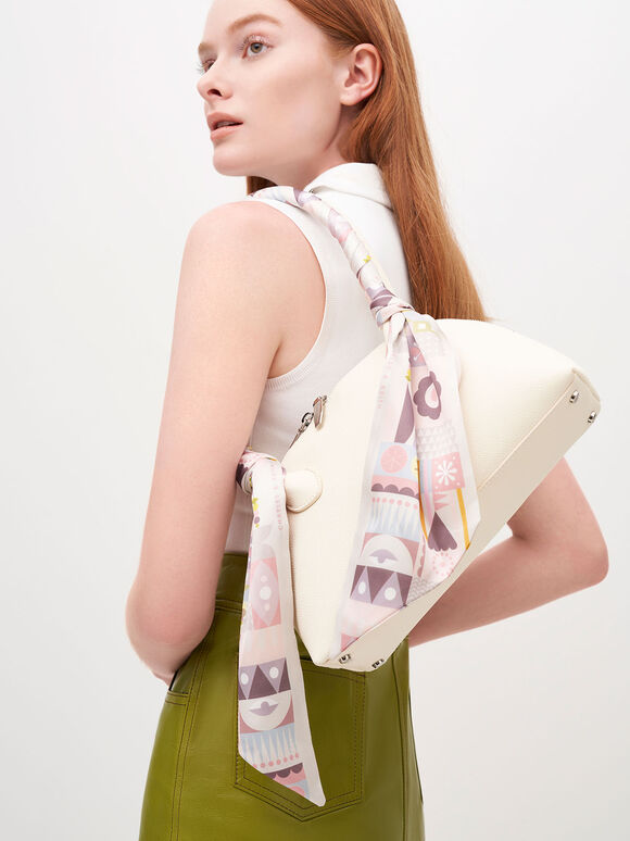 Alcott Scarf-Wrapped Shoulder Bag, Cream, hi-res