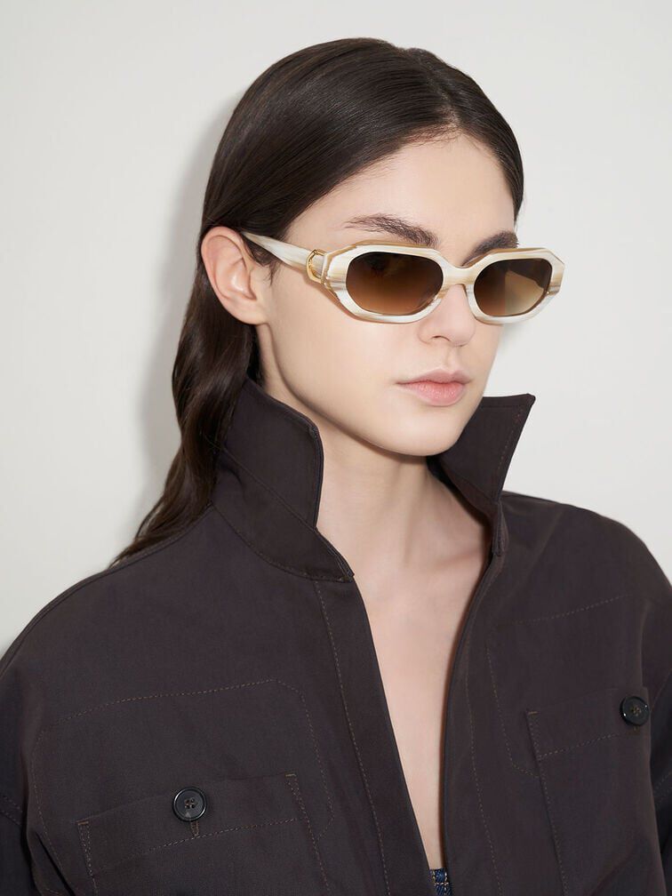 Gabine Recycled Acetate Oval Sunglasses, สีครีม, hi-res