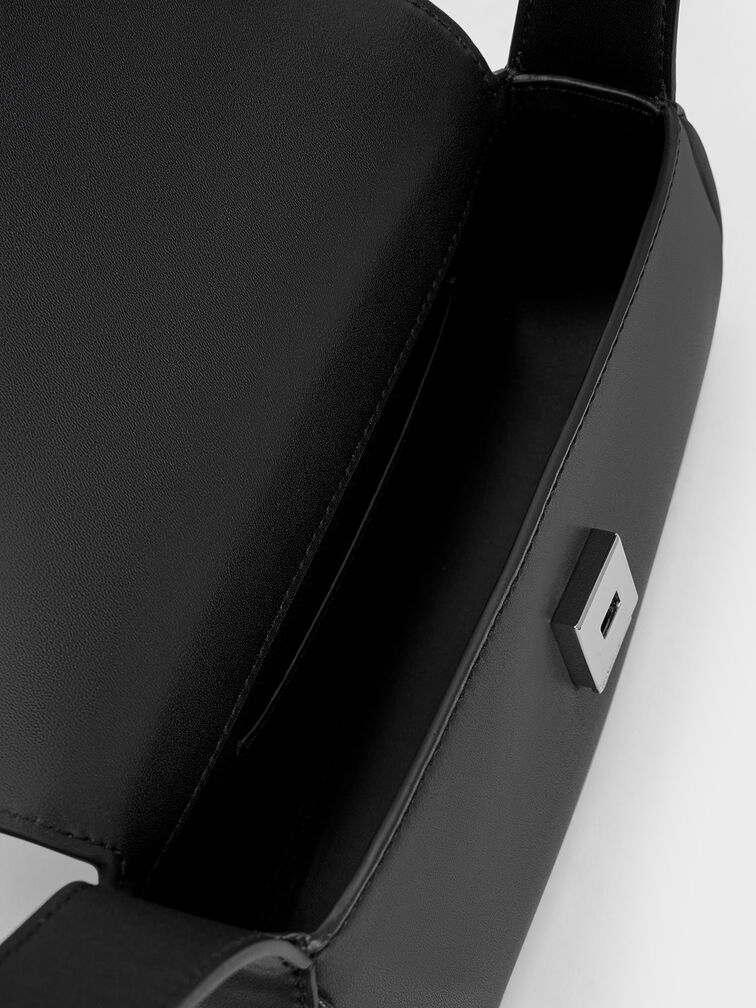 Petra Asymmetrical Front Flap Bag, สีดำ, hi-res