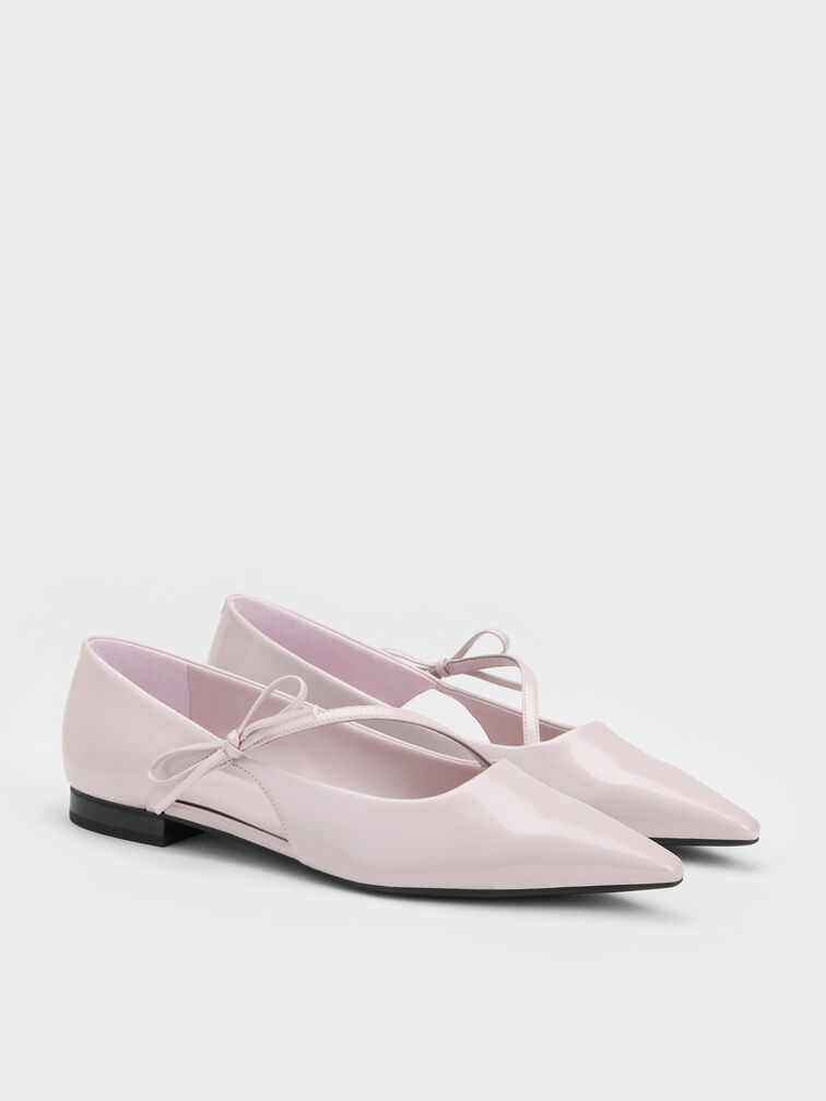 Patent Pointed-Toe Bow-Strap Flats, Light Pink, hi-res