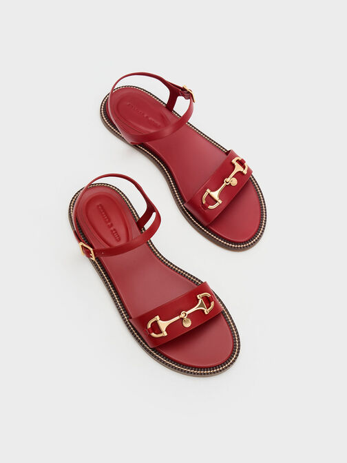 Horsebit Back Strap Sandals, สีแดง, hi-res