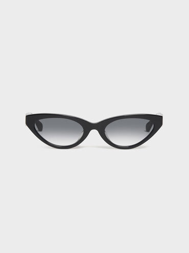 Acetate Oval Frame Sunglasses, สีดำ, hi-res