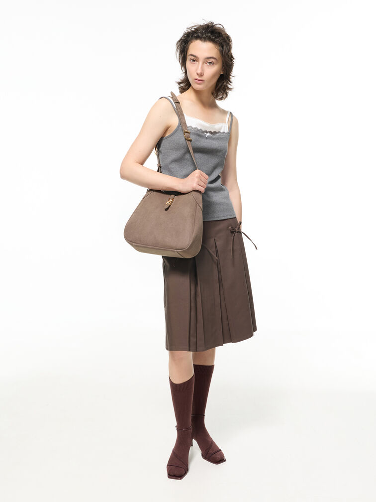 กระเป๋าโฮโบหนังกลับรุ่น Adalyn, สีสโตนเกรย์, hi-res