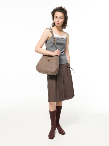 กระเป๋าโฮโบหนังกลับรุ่น Adalyn, สีสโตนเกรย์, hi-res