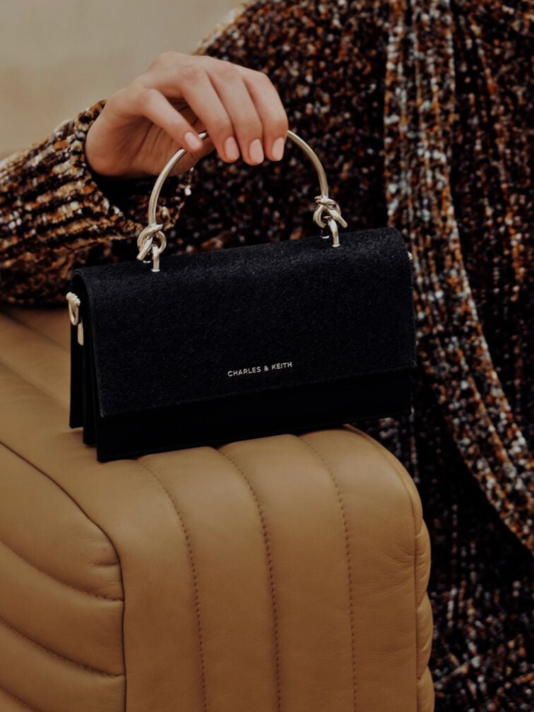 กระเป๋าสตางค์ดีเทลกลิตเตอร์พร้อมสายโซ่, สีดำอะไหล่สีเงิน, hi-res