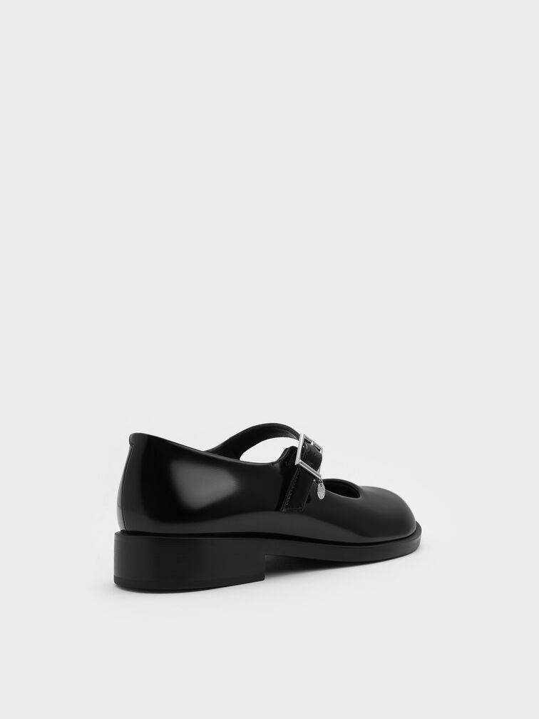 Circle-Charm Buckled Mary Janes, Black Boxed, hi-res