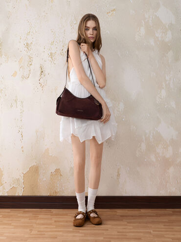 Khai Recycled Suede Side-Pocket Shoulder Bag, Espresso Brown, hi-res