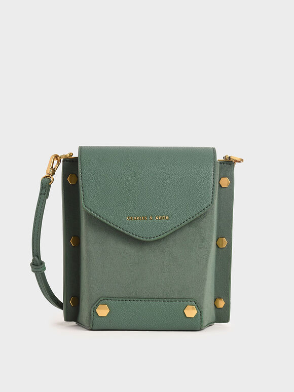 Studded Textured Bag, Green, hi-res