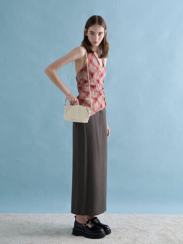 Brigette Ruched Chain-Handle Clutch, Cream, hi-res