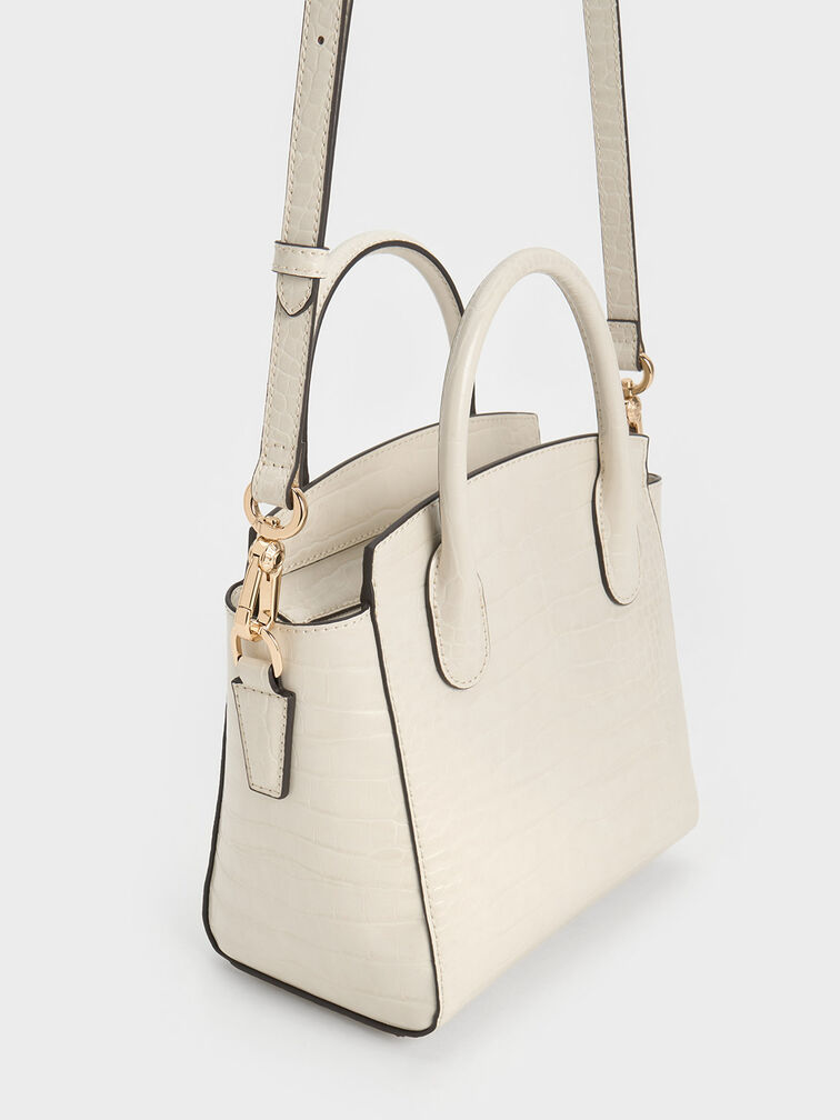 Croc-Effect Trapeze Tote Bag, , hi-res