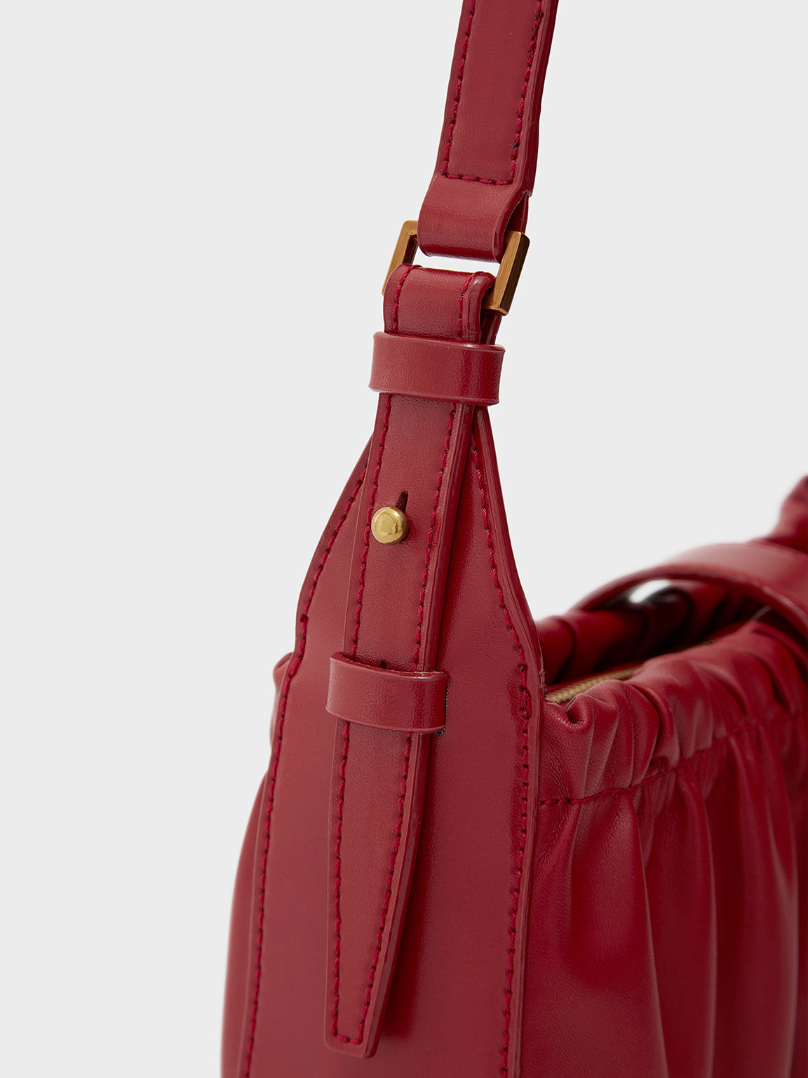 Enya Ruched Turn-Lock Shoulder Bag, Red, hi-res