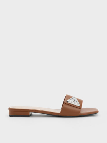 Trice Metallic Accent Slide Sandals, Cognac, hi-res