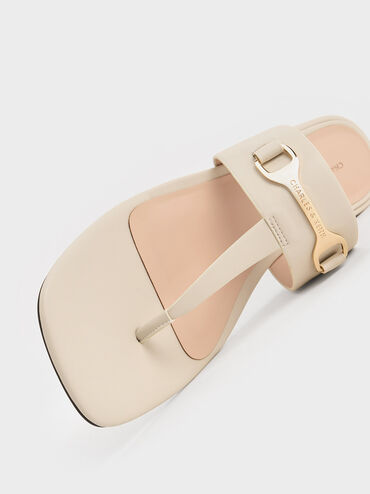 Leslie T-Bar Metallic Accent Thong Sandals, Chalk, hi-res