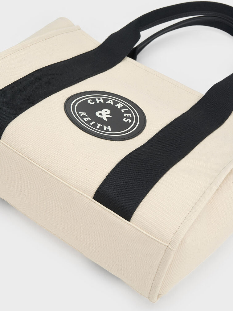Large Kay Canvas Contrast-Trim Tote Bag, สีมัลติ, hi-res