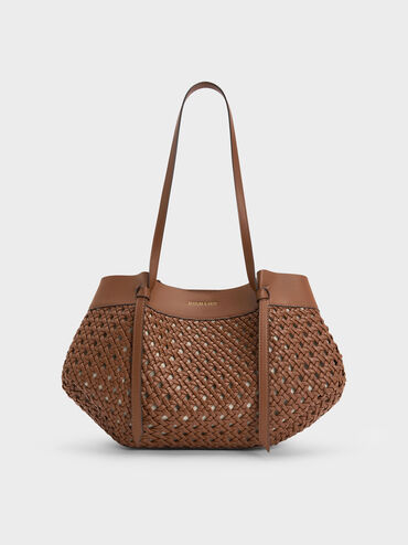 กระเป๋าโท้ทดีเทลงานสานรุ่น Calla, สีช็อคโกแลต, hi-res