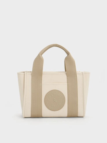 Kay Canvas Contrast-Trim Tote Bag, สีโทป, hi-res