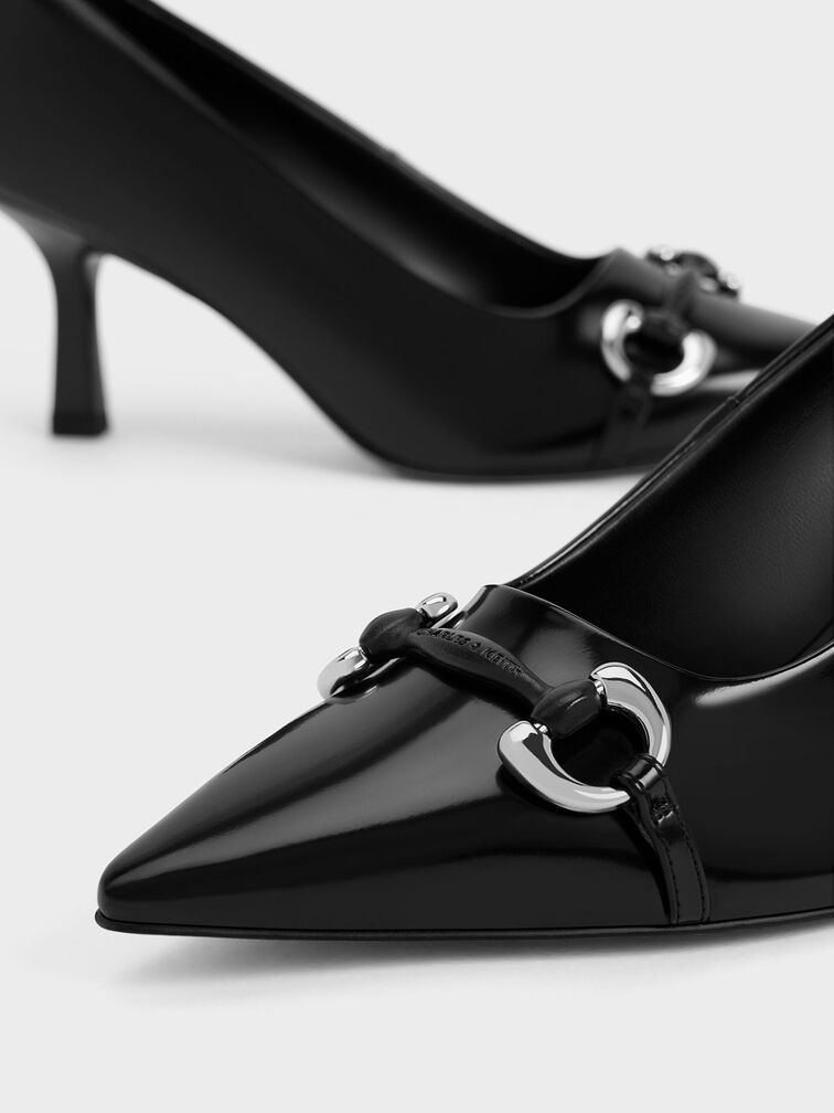 Metallic Accent Kitten-Heel Pointed-Toe Pumps, Black Boxed, hi-res