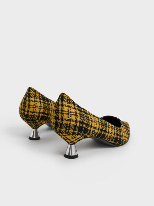 Checkered Spool Heel Pumps, สีเหลือง, hi-res