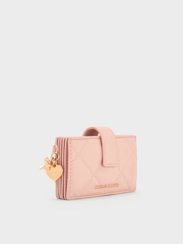 Arrietty Quilted Bow-Heart Charm Belted Card Holder, Light Pink, hi-res