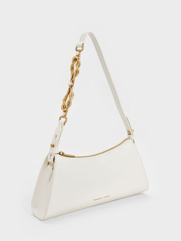 Metallic-Accent Strap Trapeze Bag, White, hi-res