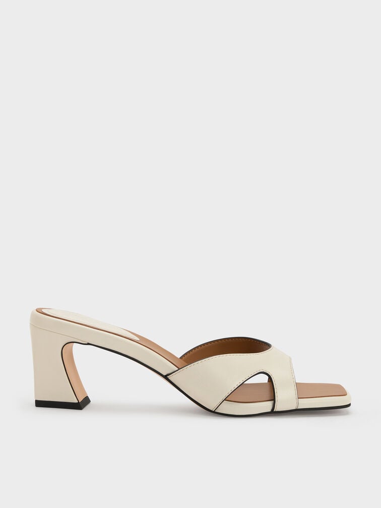 รองเท้าส้นสูงแบบเปิดส้นหัวรองเท้าแบบเหลี่ยมดีเทลคัตเอาท์, สีชอล์ค, hi-res