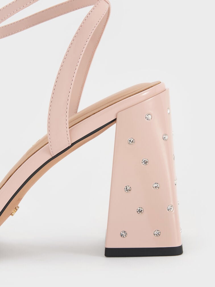 Emmaline Patent Leather Crystal Crossover Sandals, Pink, hi-res
