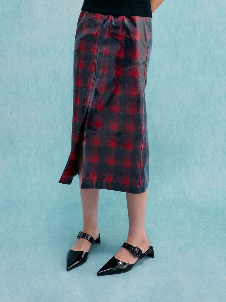 Patent Buckle-Strap Heeled Mules, Black Patent, hi-res