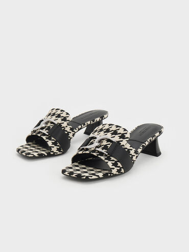 Gabine Houndstooth Leather Heeled Mules, สีมัลติ, hi-res
