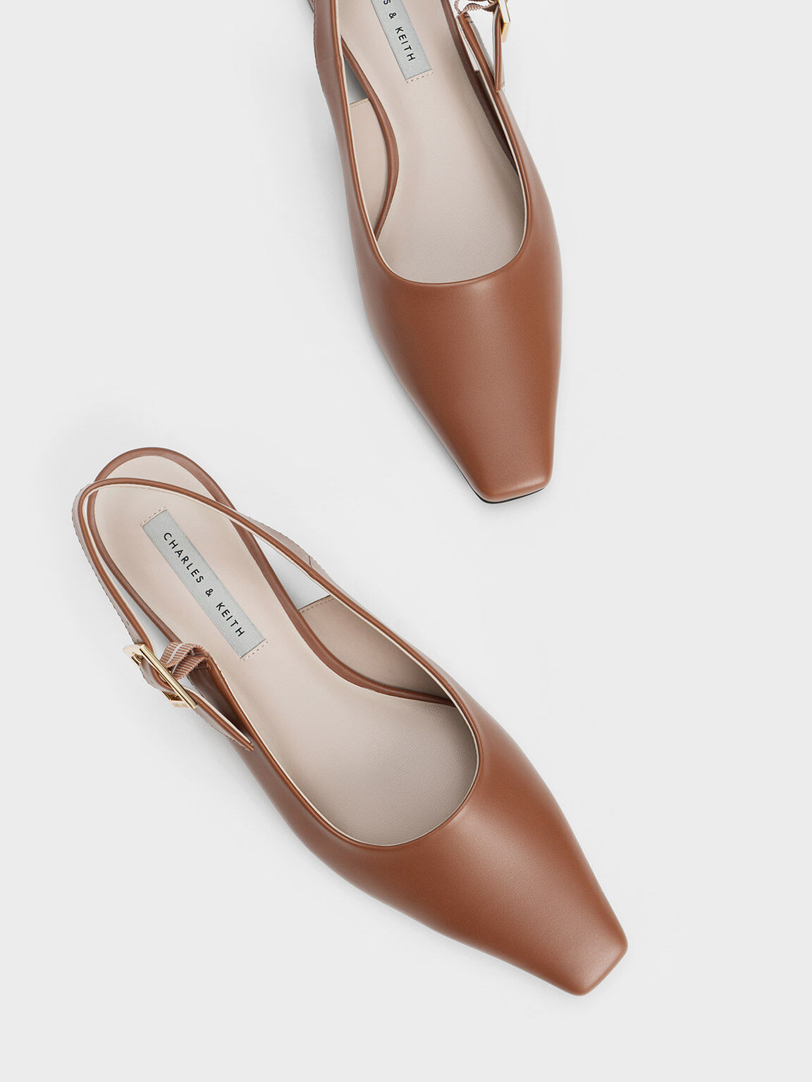 รองเท้าส้นเตี้ย Brown Tapered SquareToe Slingback Flats CHARLES & KEITH TH