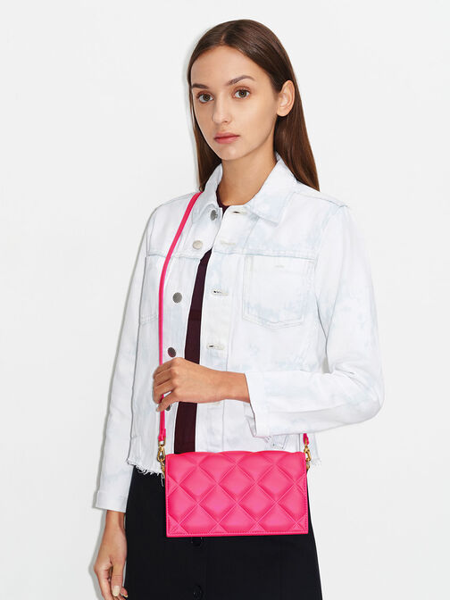 Alcott Scarf Handle Quilted Clutch, Fuchsia, hi-res