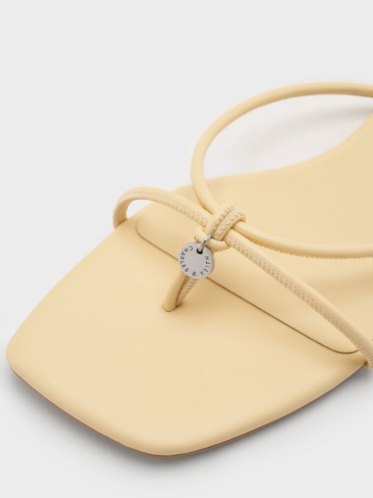 Metallic-Charm Strappy Thong Sandals, Yellow, hi-res