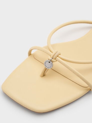 Metallic-Charm Strappy Thong Sandals, Yellow, hi-res