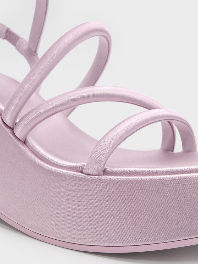 Lindon Satin Strappy Platform Wedges, Pink, hi-res