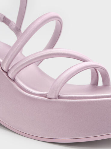 Lindon Satin Strappy Platform Wedges, Pink, hi-res