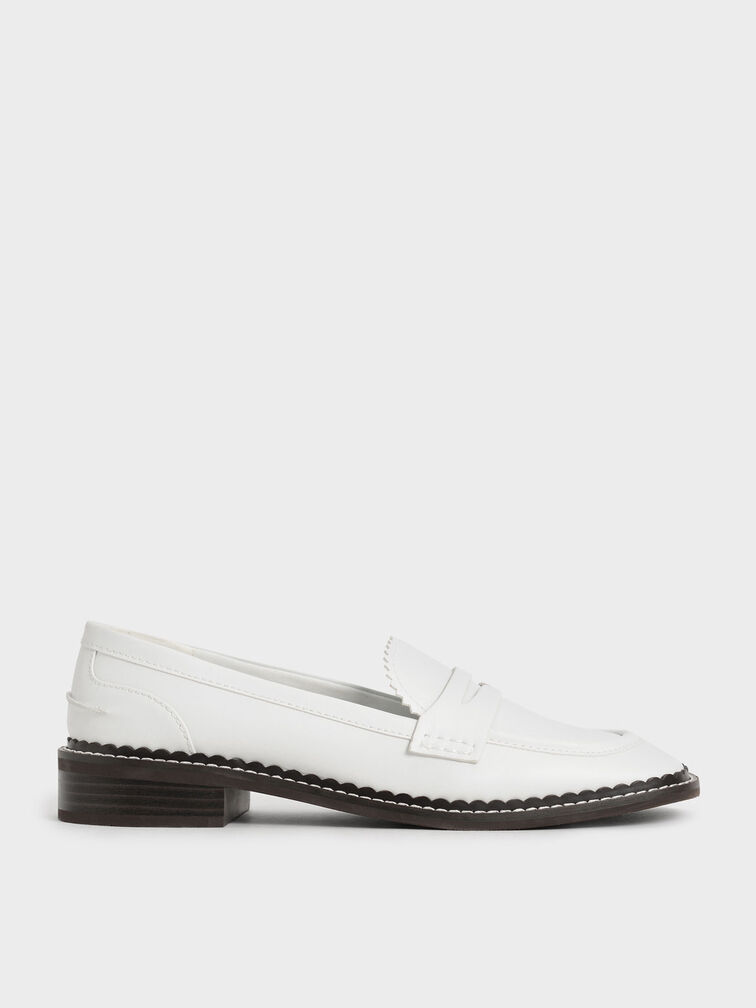 Scallop-Trim Penny Loafers, , hi-res
