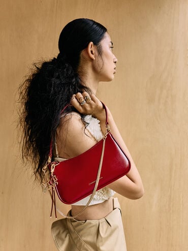 Elspeth Horse-Motif Shoulder Bag, Tomato Red, hi-res