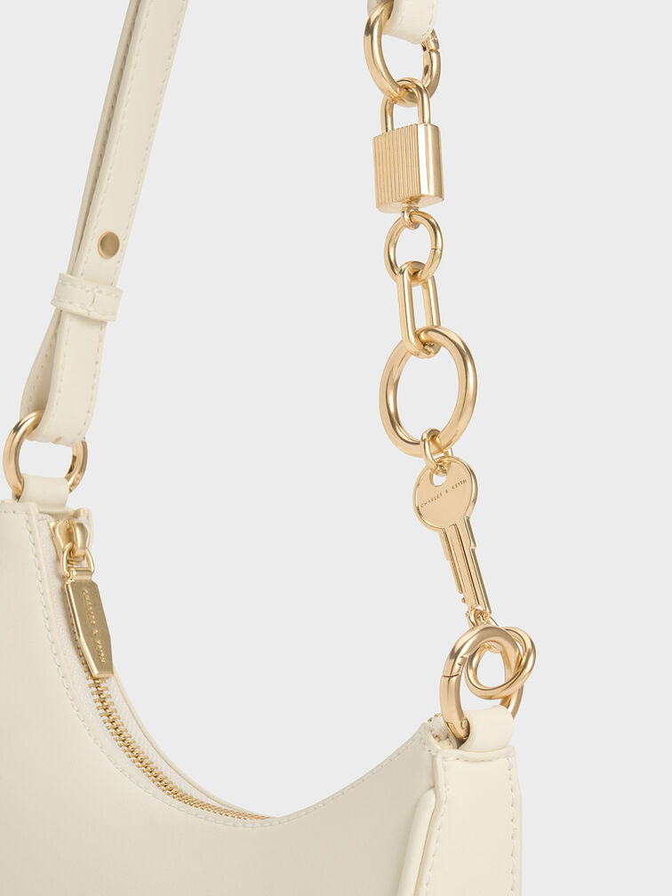 Lane Lock & Key Chain Handle Trapeze Bag, Cream, hi-res