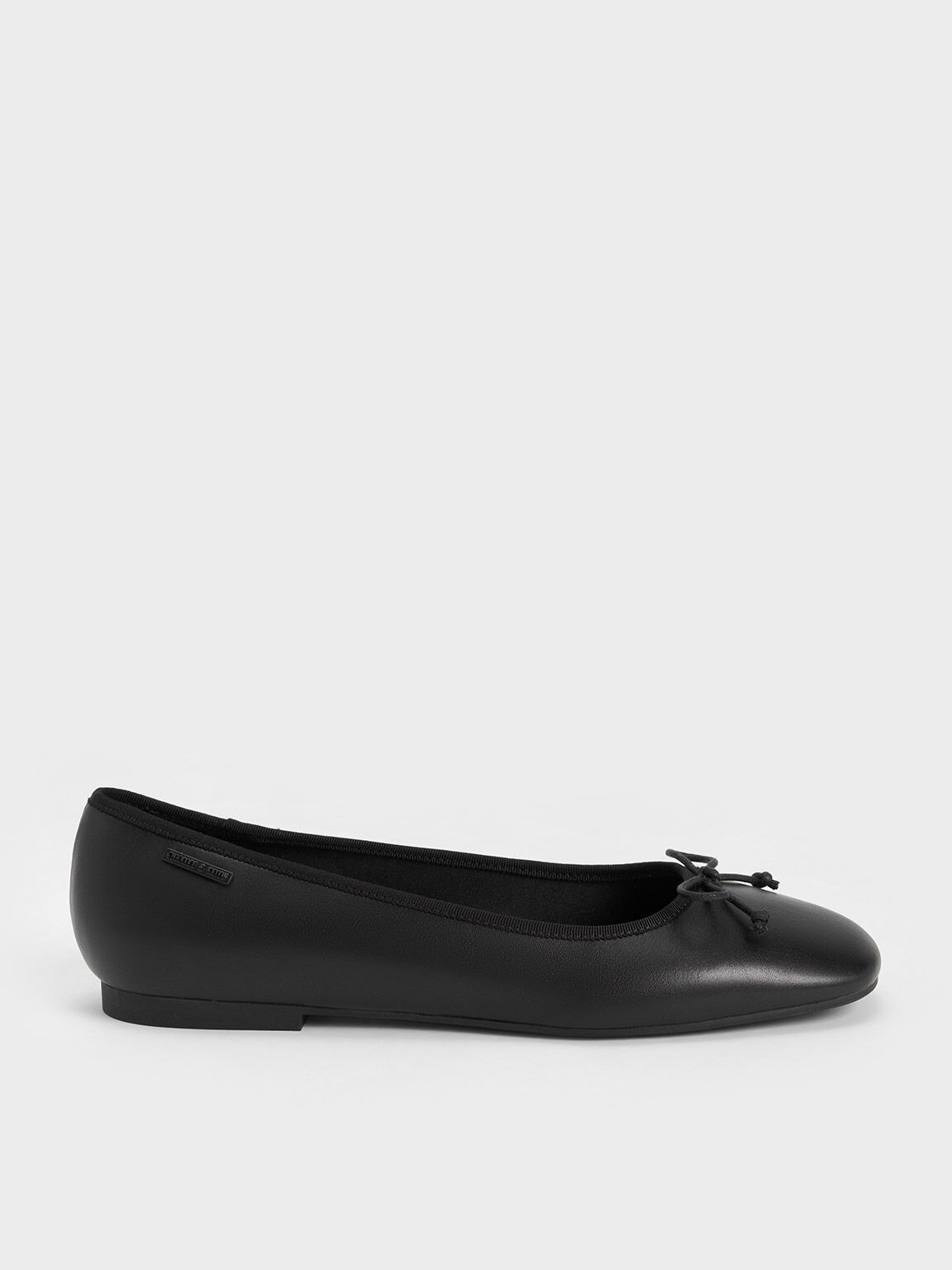 Black Rounded Square Toe Bow Ballerinas CHARLES KEITH TH