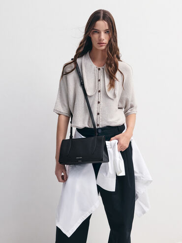 กระเป๋าสะพายไหล่รุ่น Allyn, สีดำอะไหล่สีเงิน, hi-res