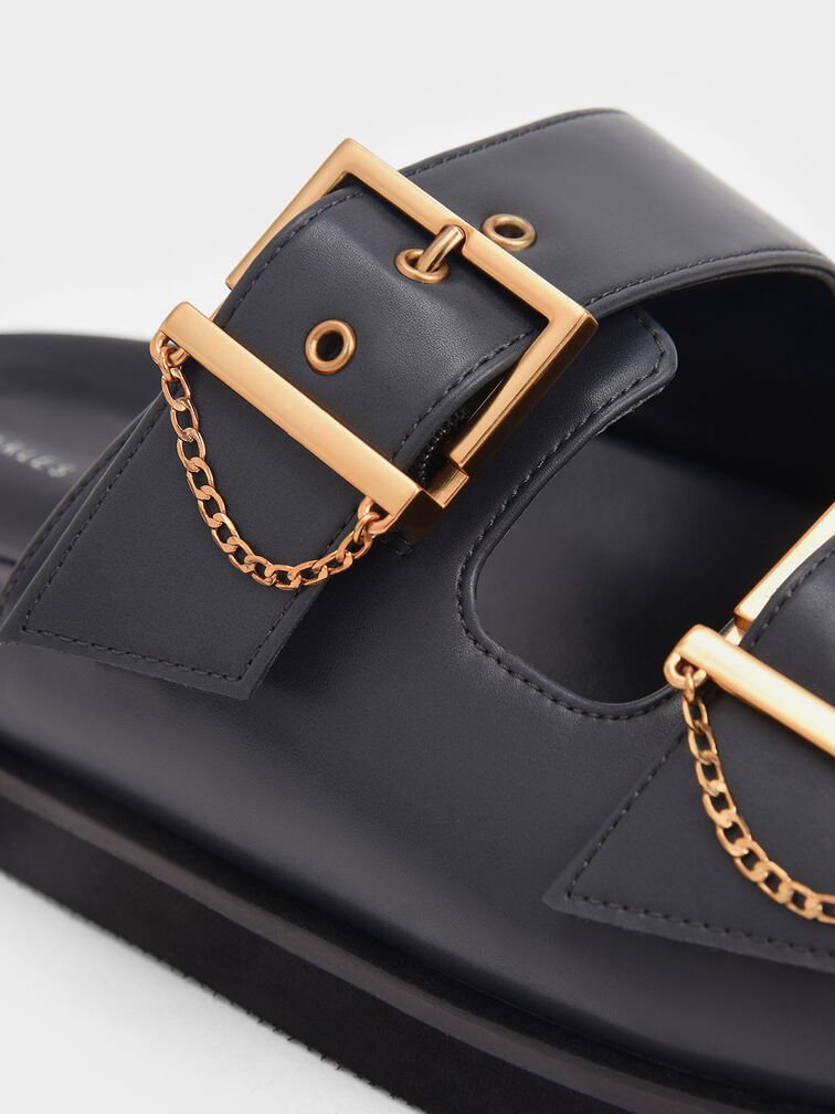 Chain-Link Buckled Slide Sandals, , hi-res