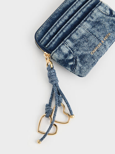 กระเป๋าใส่บัตรวัสดุผ้าเดนิมดีไซน์ซิปด้านบนรุ่น Ciara, สีเดนิมบลู, hi-res