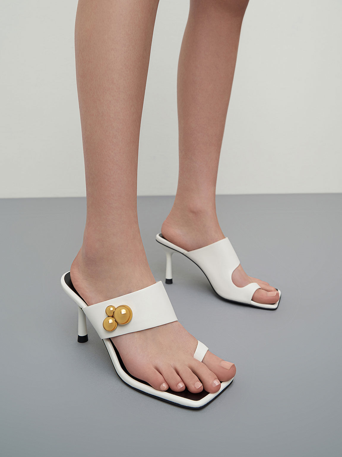 Embellished Stiletto Heel Thong Sandals, White, hi-res