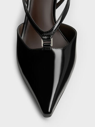 V-Strap Slingback Pumps, Black Boxed, hi-res
