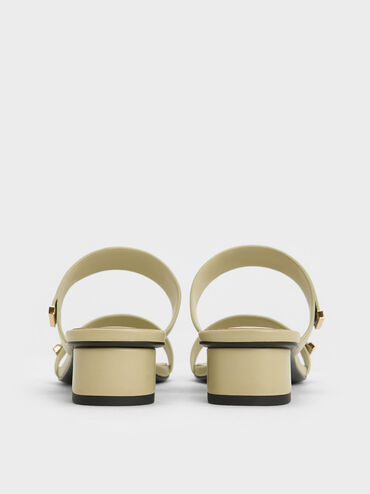 Metallic-Accent Double-Strap Heeled Sandals, Green, hi-res