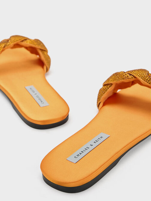 Gem-Embellished Braided Strap Slides, สีส้ม, hi-res