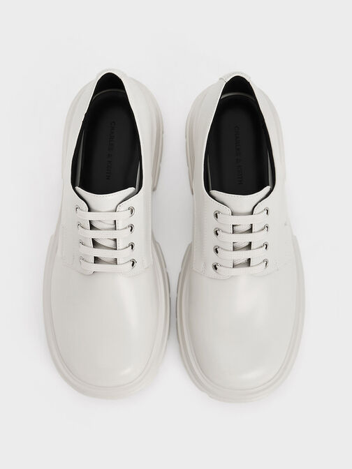 รองเท้าอ๊อกฟอร์ดแบบผูกเชือกเสริมพื้นรองเท้าแบบหนา, สีขาว, hi-res