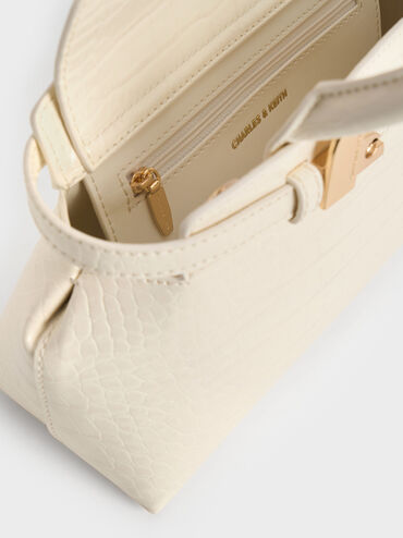 Aurelia Croc-Effect Metallic-Accent Elongated Tote, Cream, hi-res